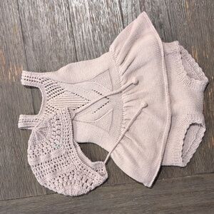 Miou Kids 100% Organic Cotton Knit Baby Romper With Wooden Buttons + Cap/Bonnet